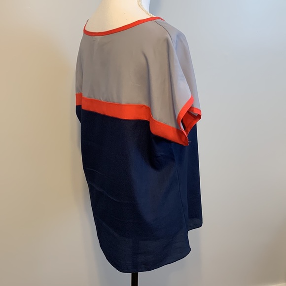 Tops: Flats & Heels, color block, Navy, Grey & Orange, Large - Picture 3 of 7